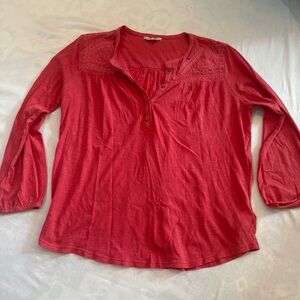 362 Lucky Brand Red Top Embroidered boho Cottagecore Large